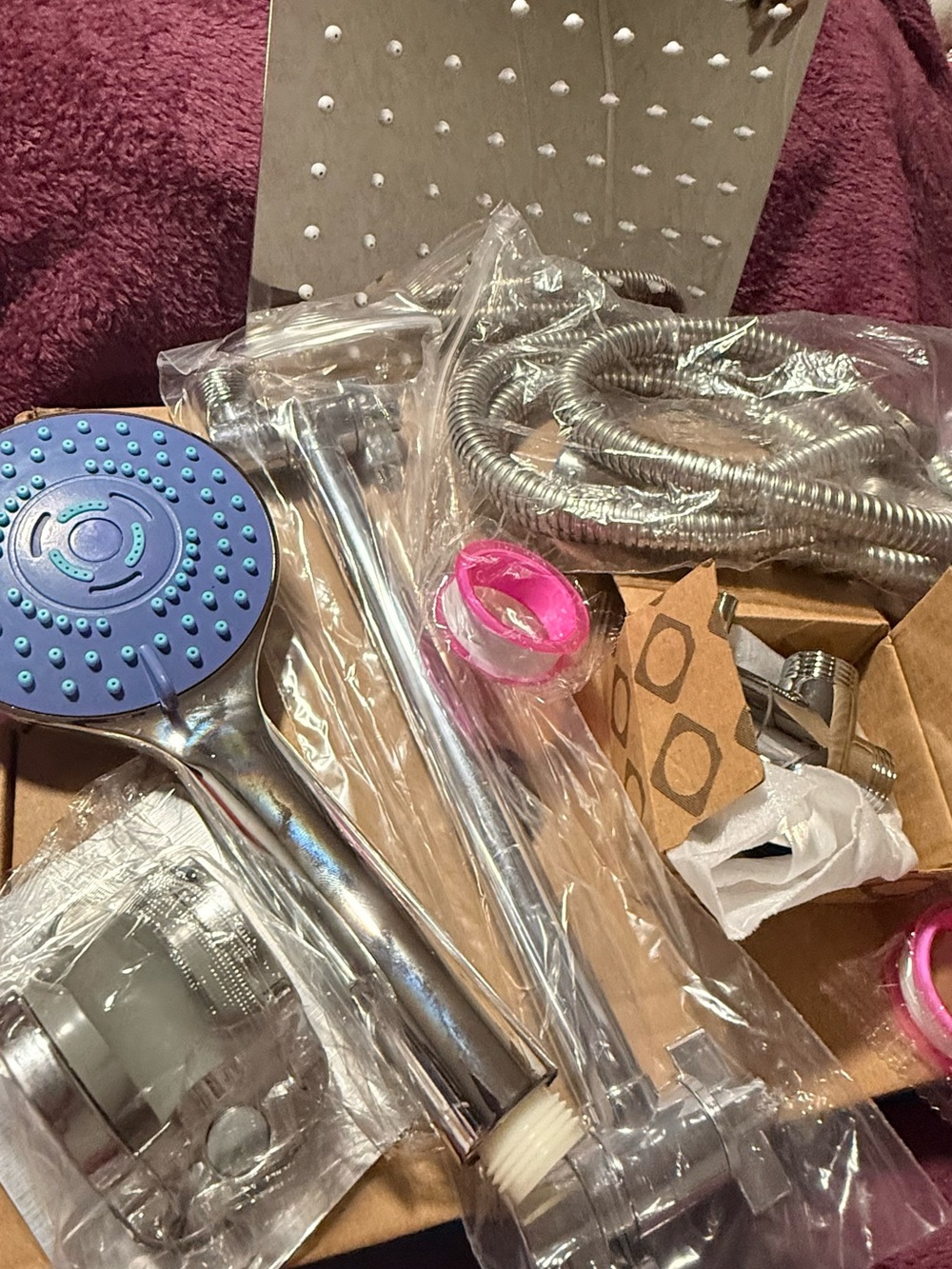 Chrome Handheld Shower Head Set with Blue Accents